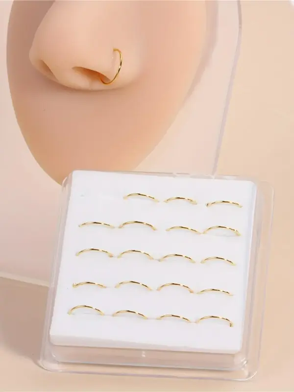 20pcs/box Unisex Simple Style Nose Rings, Minimalist Trendy Hoop Nose Rings, Fashionable Body Jewelry for Women & Men for Dai...