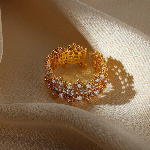 Brass Micro Pave Cubic Zirconia Adjustable Cuff Rings for Women