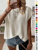 Women's Plain Sweater Pullover, Casual Minimalist Short Sleeve Round Neck Knit Top for Summer, Fashion Women's Knitwear for D...