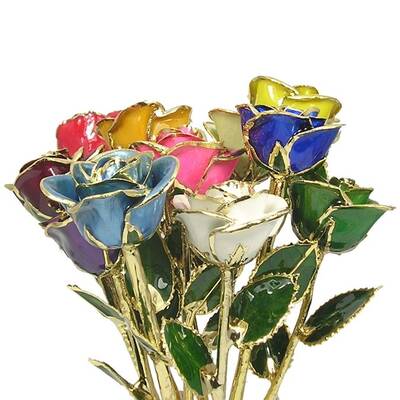 24k Gold Trimmed Roses: 11  Multi-color 12 Rose Bouquet