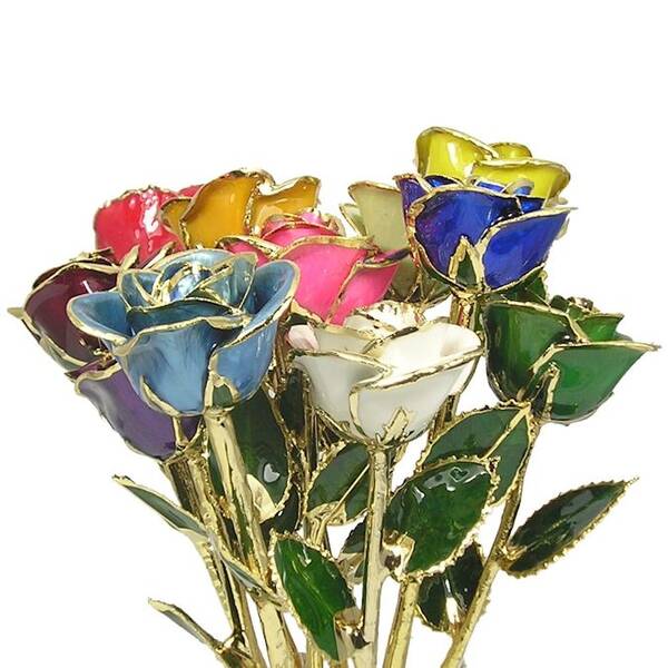 24k Gold Trimmed Roses: 11  Multi-color 12 Rose Bouquet
