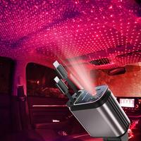 Decorative Light with 4 in 1 Retractable Car Charger Adapter, Starry Sky Light with 66W Fast Charging Car Charger, USB & Typ...