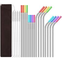 Stainless Steel Straw Set, Including Reusable Straws and Silicone Tips with Travel Case & Cleaning Brush, Drinking Utensils�...