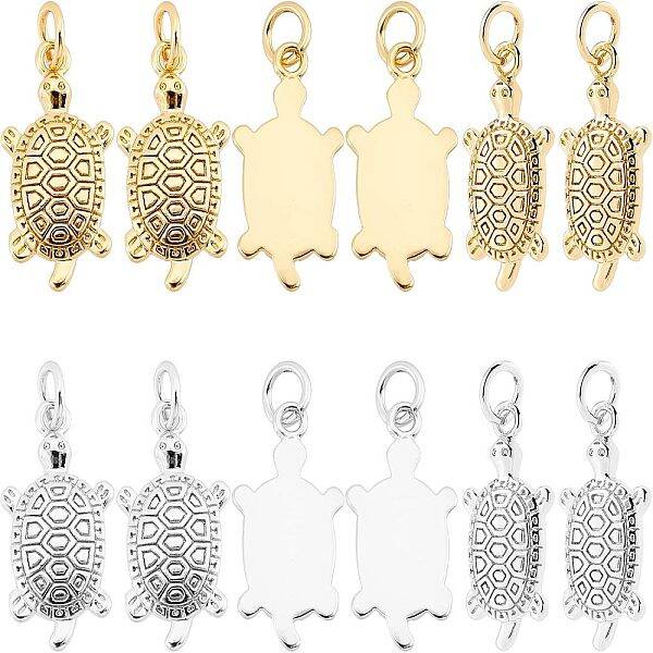 12Pcs 2 Colors Brass Micro Pave Clear Cubic Zirconia Pendants