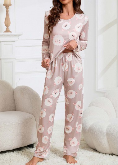 Modlily Skin Color Animal Print Lounge Top and Pants - M