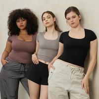 PUMIEY 【NEW】Scoop Neck Women's T Shirts Short Sleeve Basic Going Out Tops Fashion Slim Fit Tee Breathable Comfort Cute Sh...