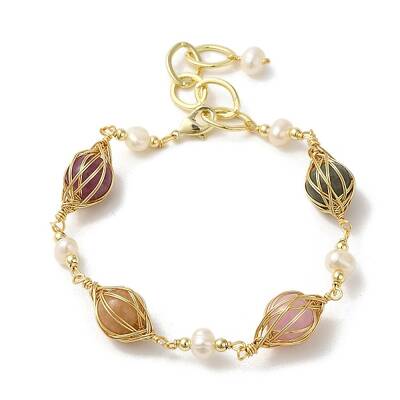Natural Pearl & Mixed Stone Round Link Bracelets