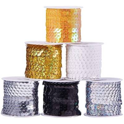 6 rolls 5m/roll Spangle Flat Sequins Paillette Trim Spool String for Jewelry Making
