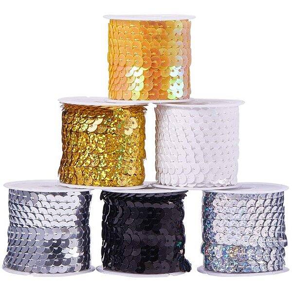 6 rolls 5m/roll Spangle Flat Sequins Paillette Trim Spool String for Jewelry Making