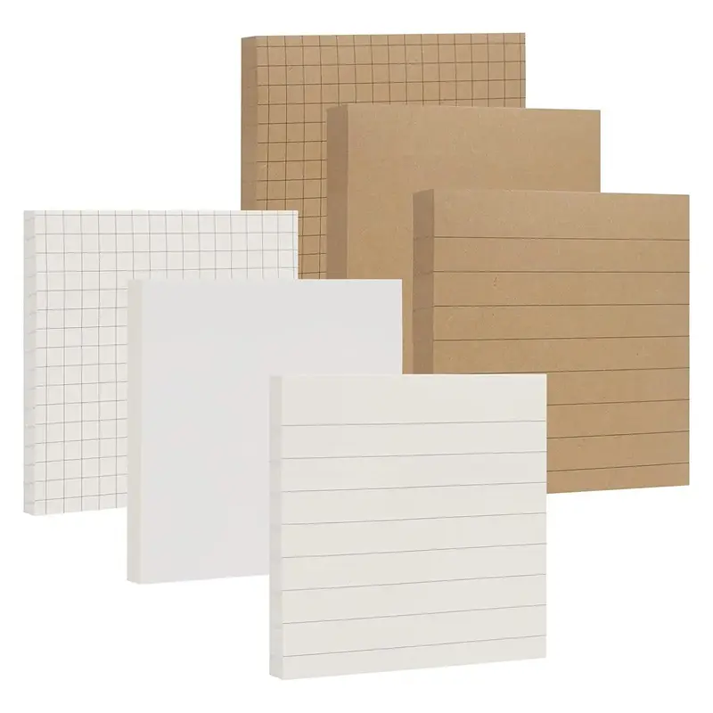 6pcs Sticky Note, Kraft Paper Lined Memo Pads, Blank Sticky Note Pads, Students Writing Stationery For Home School And Office