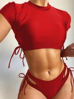Two-piece Set Women's Solid Cut Out Tie Side Bikini Set, Casual Fashion Chic Swimwear Set for Beach Holiday Vacation, Ladies ...