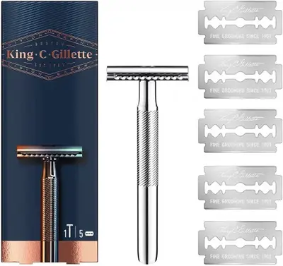 King C. Gillette Rasoio Di Sicurezza Da Uomo Con 5 Lamette Di Ricambio