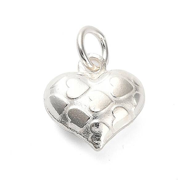 925 Sterling Silver 3D Textured Heart Charms