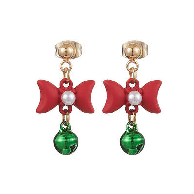 Bowknot Alloy with Acrylic & Brass Bell Stud Dangle Earrings