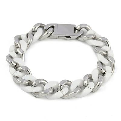 304 Stainless Steel Ceramics Cuban Link Chain Bracelets for Men