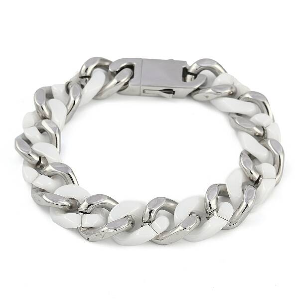 304 Stainless Steel Ceramics Cuban Link Chain Bracelets for Men