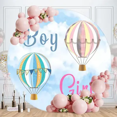 Aperturee Hot Air Ballon Boy Or Girl Round Baby Shower Backdrop