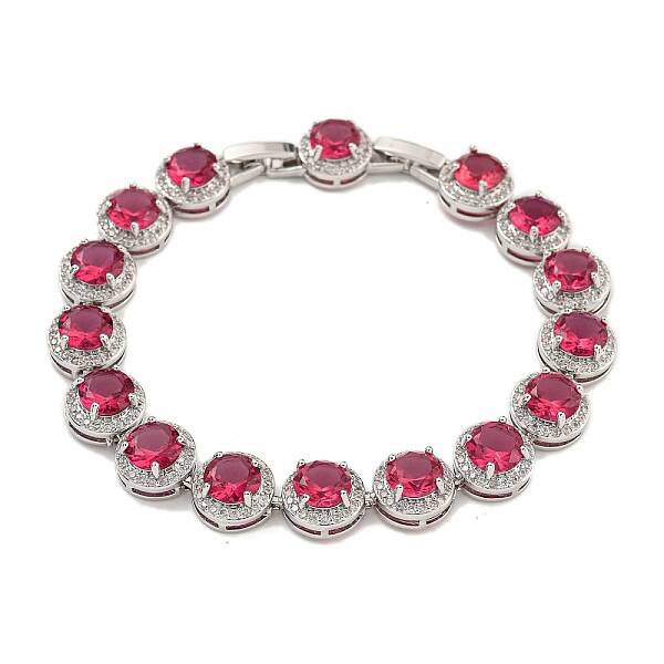 Flat Round Glass Link Chain Bracelets