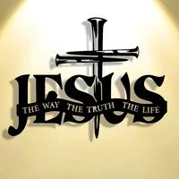Jesus Cross Wall Art, Vintage Style Decorative Sculpture, Religious Theme Hanging Decoration for Home Living Room Bedroom, Or...