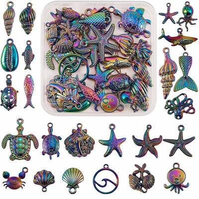 24 Pcs Ocean Themed 316L Surgical Stainless Steel  Pendants