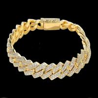 Miami Prong Bracelet with CZ Stones 14 Karat Gold Plating 7.8 Inches Long
