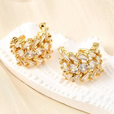Brass Micro Pave Clear Cubic Zirconia Cuff Earrings