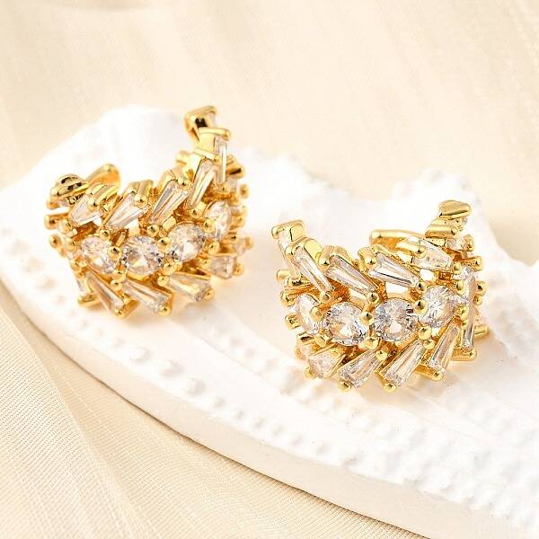 Brass Micro Pave Clear Cubic Zirconia Cuff Earrings