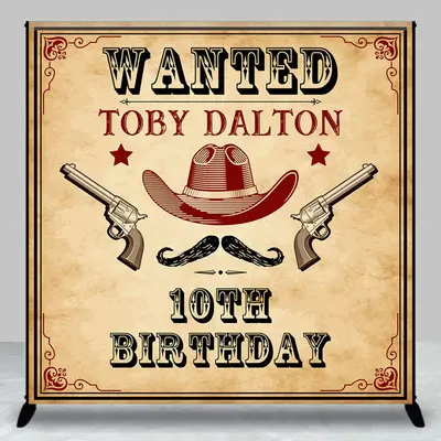 Aperturee Retro Wanted Cowboy Custom 10Th Birthday Backdrop | Custom Cake Smash Backdrop | Happy Birthday Backdrop | Custom B...