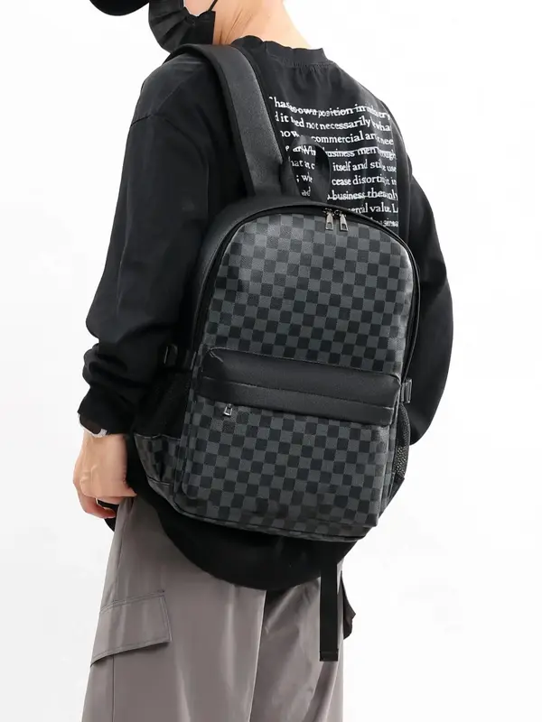 Father's Day Gifts, Unisex Fashionable Plaid Pattern Backpack, Casual Large Capacity Zipper Backpack, Waterproof Travel Back...