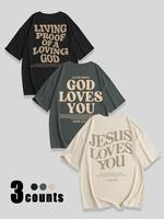 Women's Jesus Loves You Letter Print Round Neck Tee, Casual Short Sleeve Crew Neck T-shirt for Daily Wear, Ladies Clothes for...