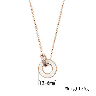 Roman Numerals Natual Shell Interlocking Rings Pendant Necklace with Stainless Steel Cable Chains