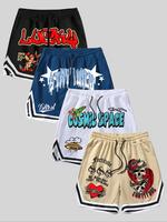 Men's Letter Print Shorts, Regular Fit Casual Comfy Breathable Shorts for Daily Wear, Men's Bottoms for Summer, Graphic Short...