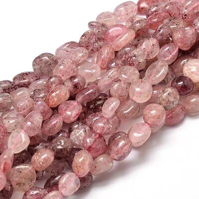 Natural Strawberry Quartz Gemstone Nuggets Bead Strands
