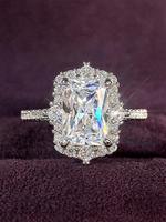 Elegant Rectangle Shaped Artificial Zircon Decor Ring, Pave Engagement Ring, Exquisite Trendy Engagement Ring, Fashionable Lu...