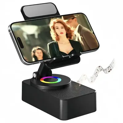 Wireless Audio Bluetooth Speaker with Emergency charging, 5in1 Phone Holder Power Bank with Colorful Ambient Light for Tablet...