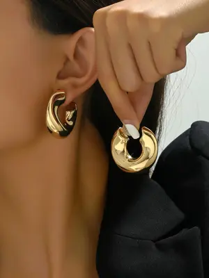 Women's Simple Style Plain Color Geometric Design Hoop Earrings, Summer 2024 Casual Trendy Hoop Earrings, Fashionable Jewelry...