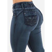 MX JEANS Butt Lifting Dark Acid Blue Skinny Jeans W Rhinestone Pockets