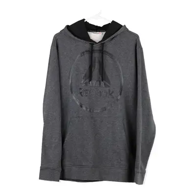 Reebok Spellout Hoodie - Large Grey Cotton Blend