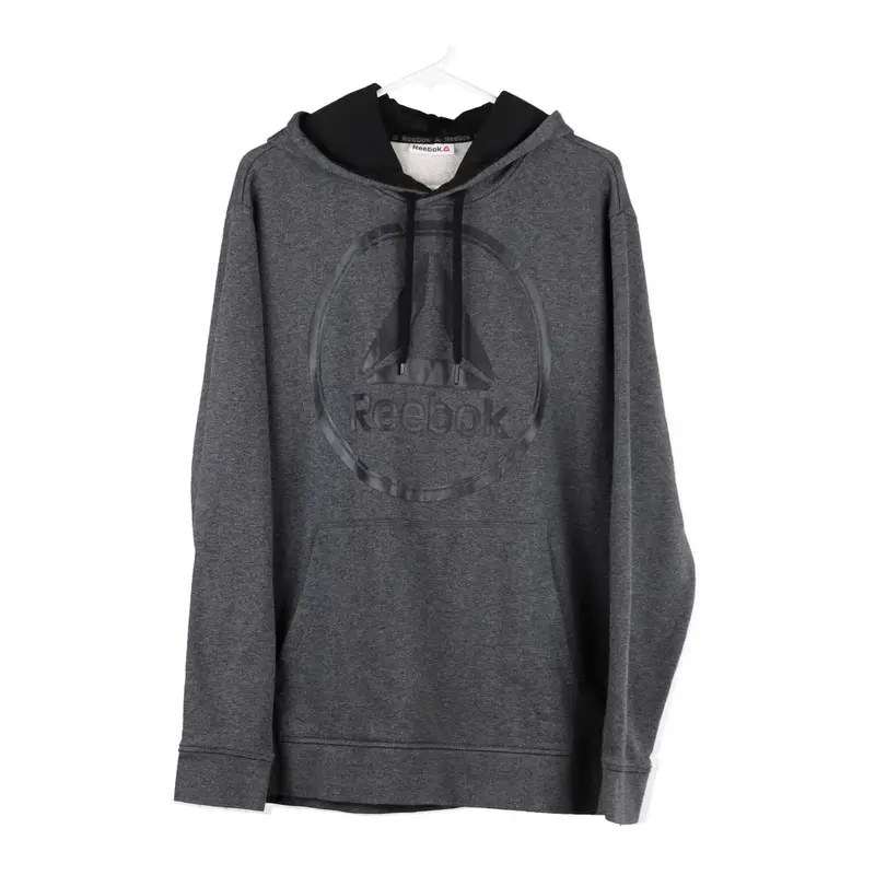 Reebok Spellout Hoodie - Large Grey Cotton Blend