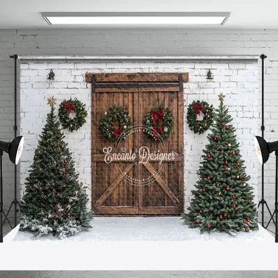 White Winter Wall Wreath Christmas Tree Backdrop - Aperturee