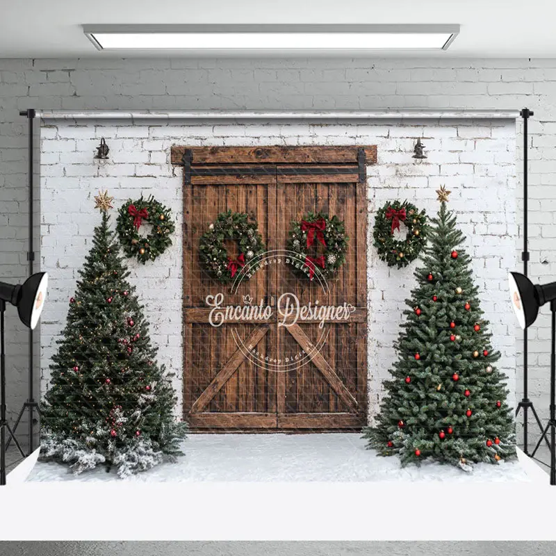White Winter Wall Wreath Christmas Tree Backdrop - Aperturee