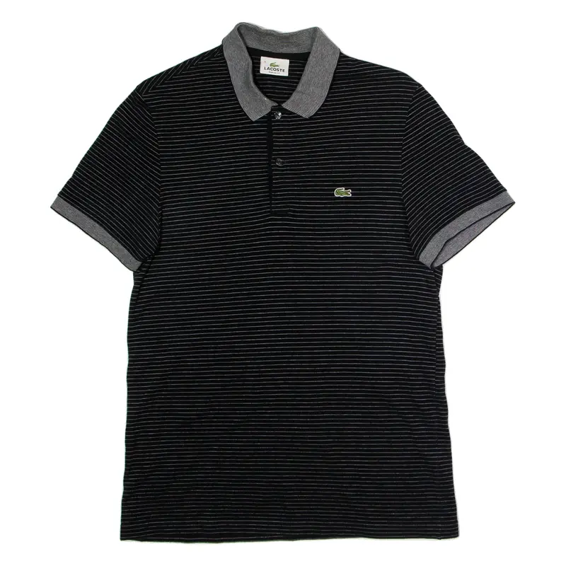 LACOSTE Mens Polo Shirt Black Striped M