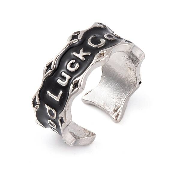 Word Good Lucky Alloy Enamel Open Cuff Ring