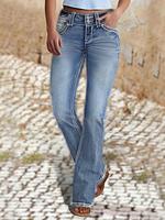 Women's Ombre Ripped Flare Leg Jeans, Fashion Casual Fitted Button Pocket Denim Flared Pants for Daily Outdoor Wear, Casual J...