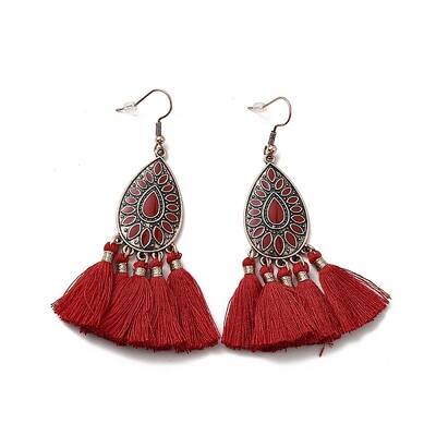 FireBrick Enamel Geometry with Tassels Dangle Earrings