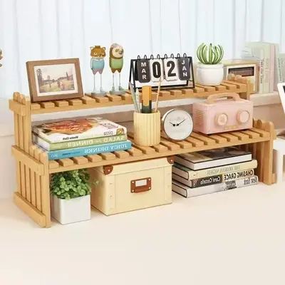 Bamboo Desk Organizer, 1 Count Desktop Bookshelf, Desk Storage Rack, Desk Organizer for Home Office, Desk Accessories for Hom...
