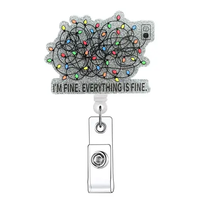 I'm Fine Everything Is Fine Letter Pattern Badge Reel, 1 Count Retractable Badge Holder, Identification Badges & Supplies for...