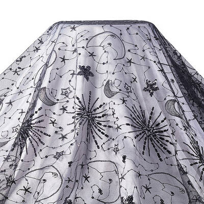 Sequin Star Moon Pattern Embroidered Polyester Mesh Fabrics
