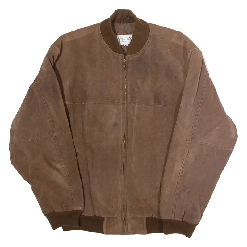 OUTRIGGER Mens Bomber Jacket Brown Leather 90s M