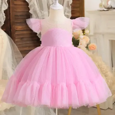 Ruffles Elegant Princess Dress for Kids Girls Polka-dot Fashionable Girls Birthday Party Dresses Summer Wedding Evening Prom ...